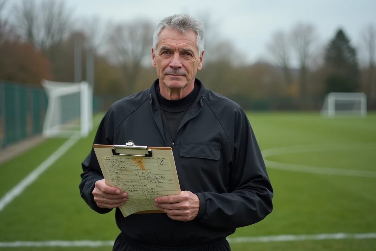 Arbitre de football du district de l'Aisne consultant les résultats d'un match sur un terrain régional