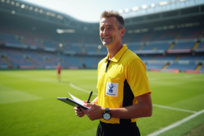 Arbitre homme en uniforme sur le terrain de football