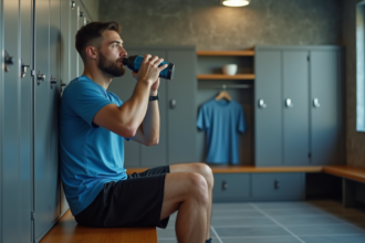 Jeune athlète en pause dans un vestiaire moderne