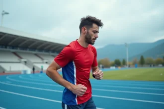 Jeune athlète courant vérifiant sa montre connectée