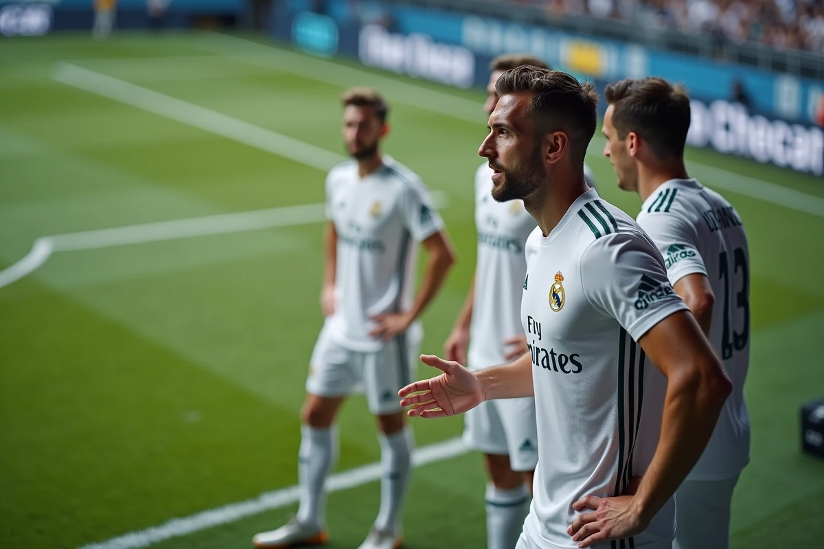 Capitaine de football donnant des consignes à ses coéquipiers