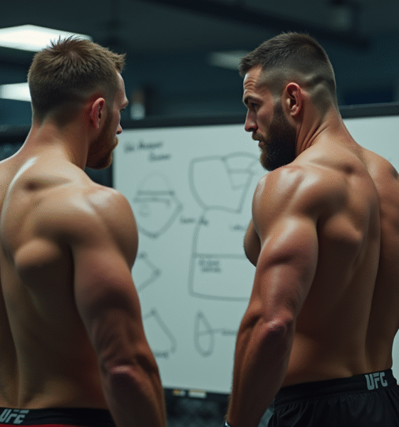 Deux combattants de MMA musclés en entraînement dans une salle lumineuse