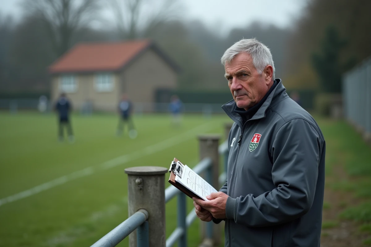 Entraîneur de rugby amateur sur la touche observant le match lors d'une rencontre de Fédérale 3