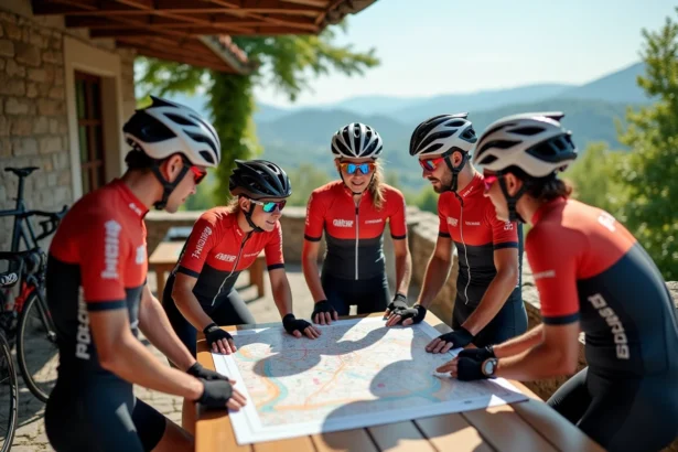 Groupe de cyclistes professionnels en préparation