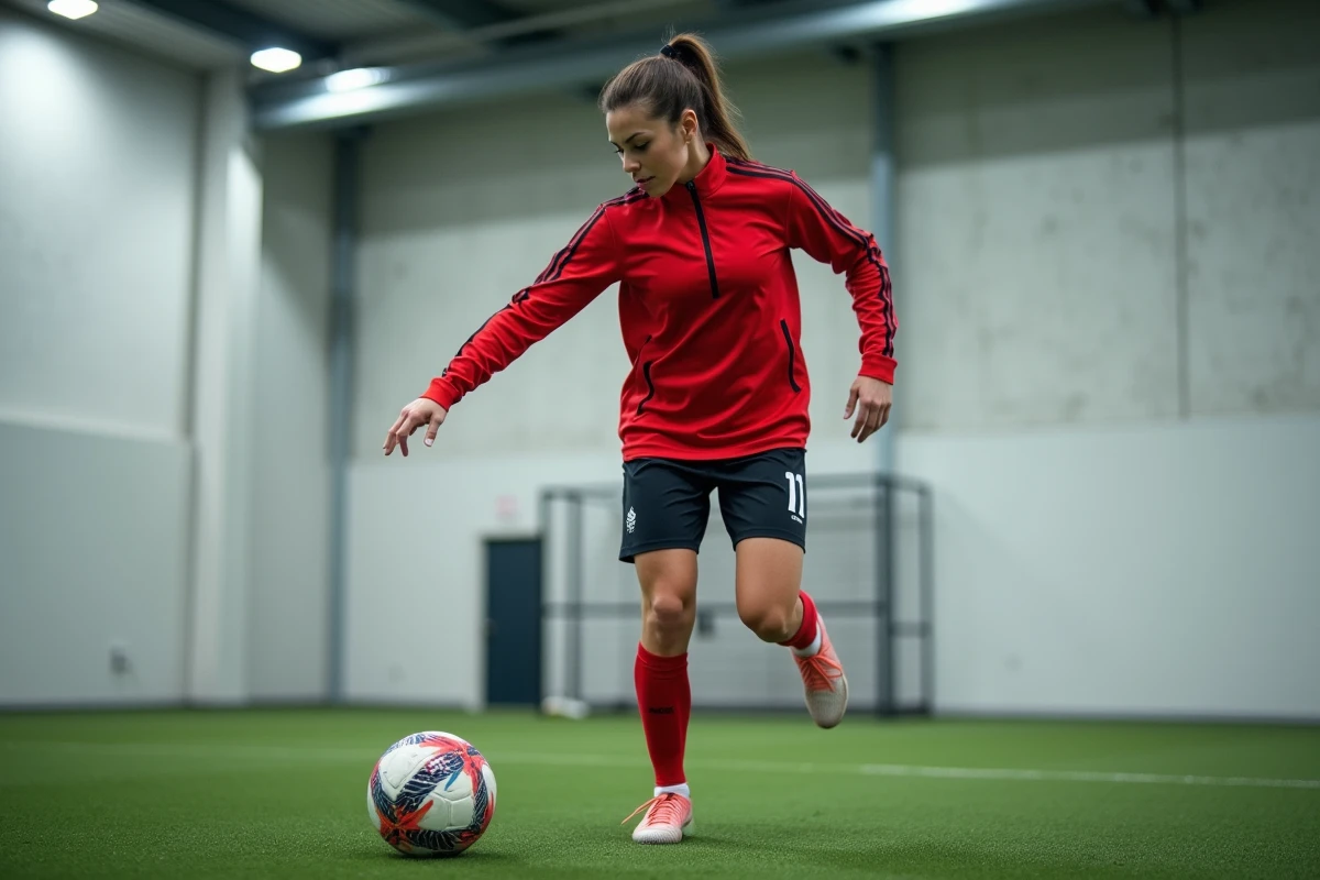 Femme en entraînement de football en salle