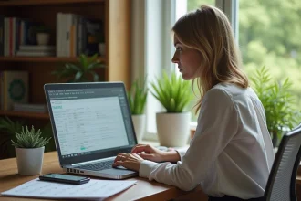 Femme en home office regardant un planning equestre
