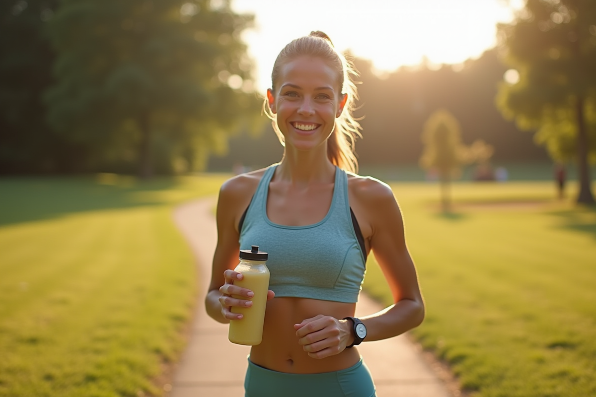 Femme sportive souriante après l