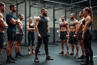Groupe de sportifs en entraînement dans une salle de CrossFit
