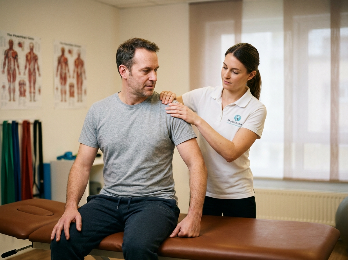 Homme en séance de rééducation progressive avec une kinésithérapeute dans une clinique moderne