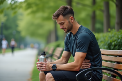 Jeune homme sportif après un repas dans un parc