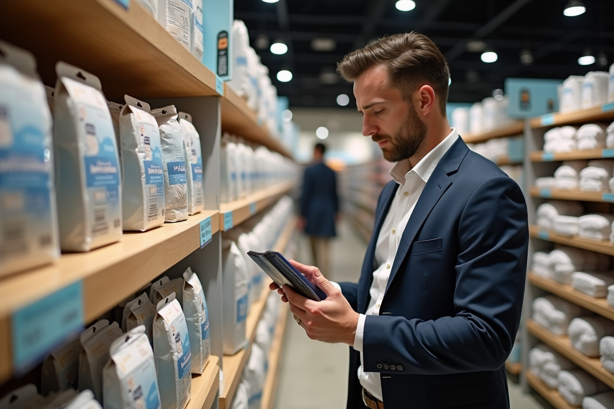Homme regardant une vitrine avec sous-vêtements anti-transpiration
