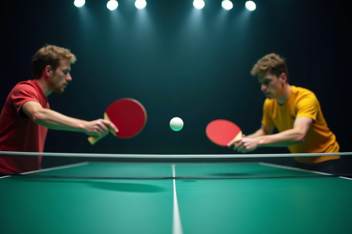 Joueurs en action lors d un match de tennis de table dynamique