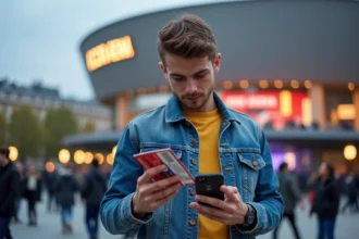 Jeune homme avec tickets WWE devant l'Accor Arena à Paris