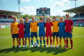 Groupe de jeunes footballeurs souriants après un match