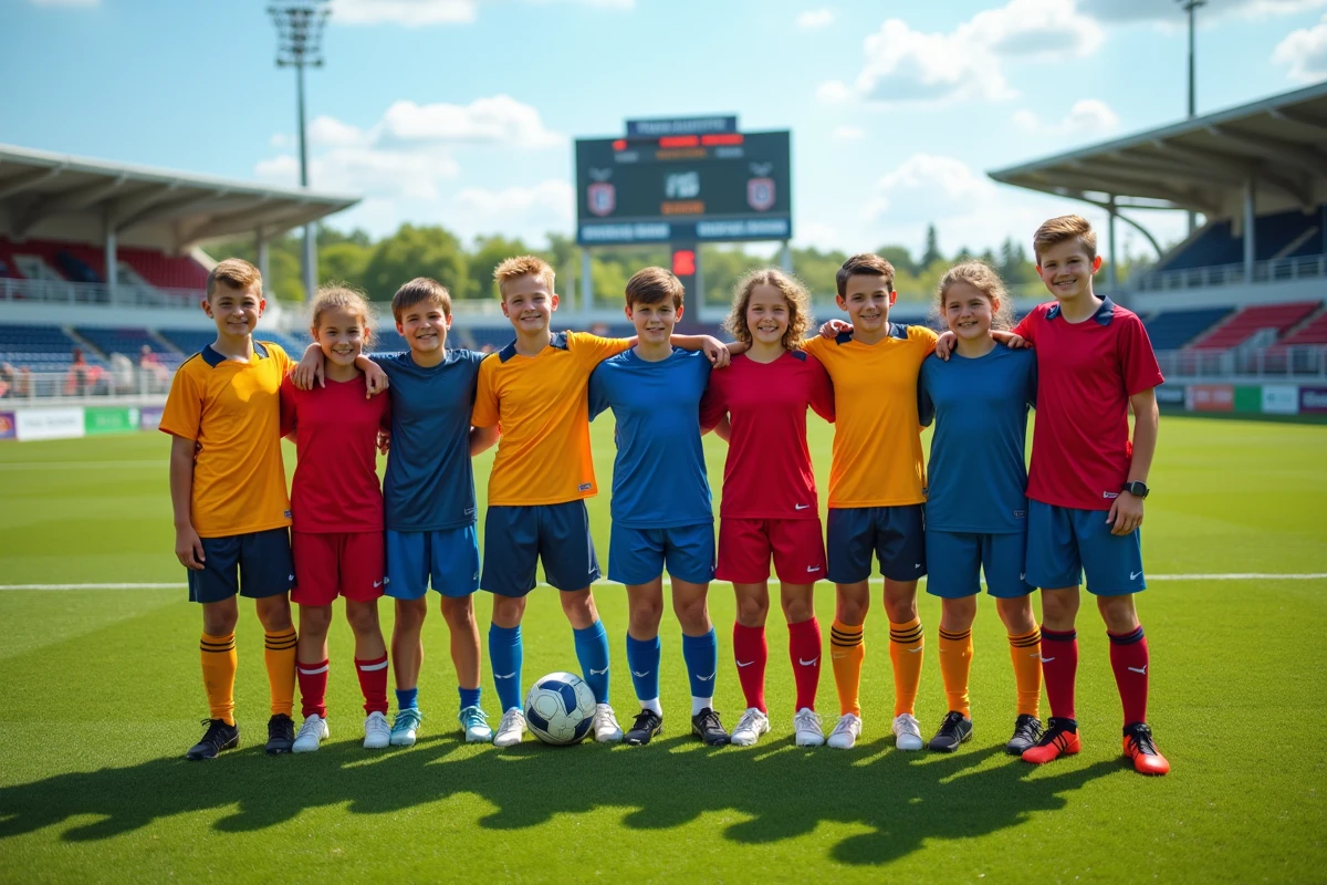 Groupe de jeunes footballeurs souriants après un match