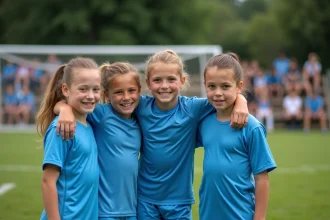 Jeunes joueurs de football en groupe sur le terrain