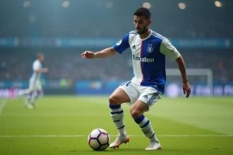 Jeune footballeur en action sur terrain humide