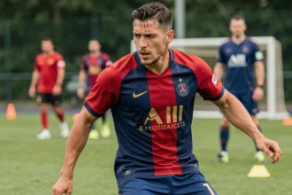 Joueur du PSG en entraînement lors de la préparation pour la Ligue des champions 2026