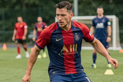 Joueur du PSG en entraînement lors de la préparation pour la Ligue des champions 2026