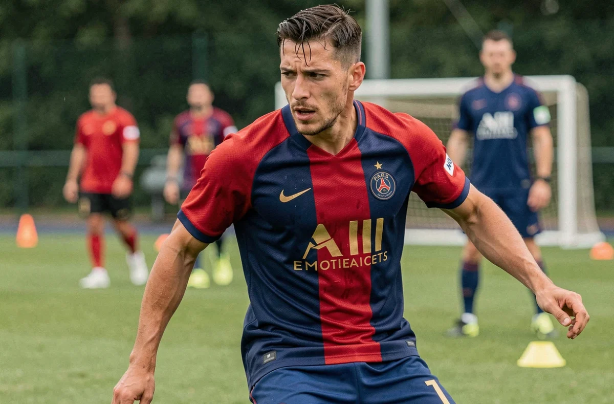 Joueur du PSG en entraînement lors de la préparation pour la Ligue des champions 2026