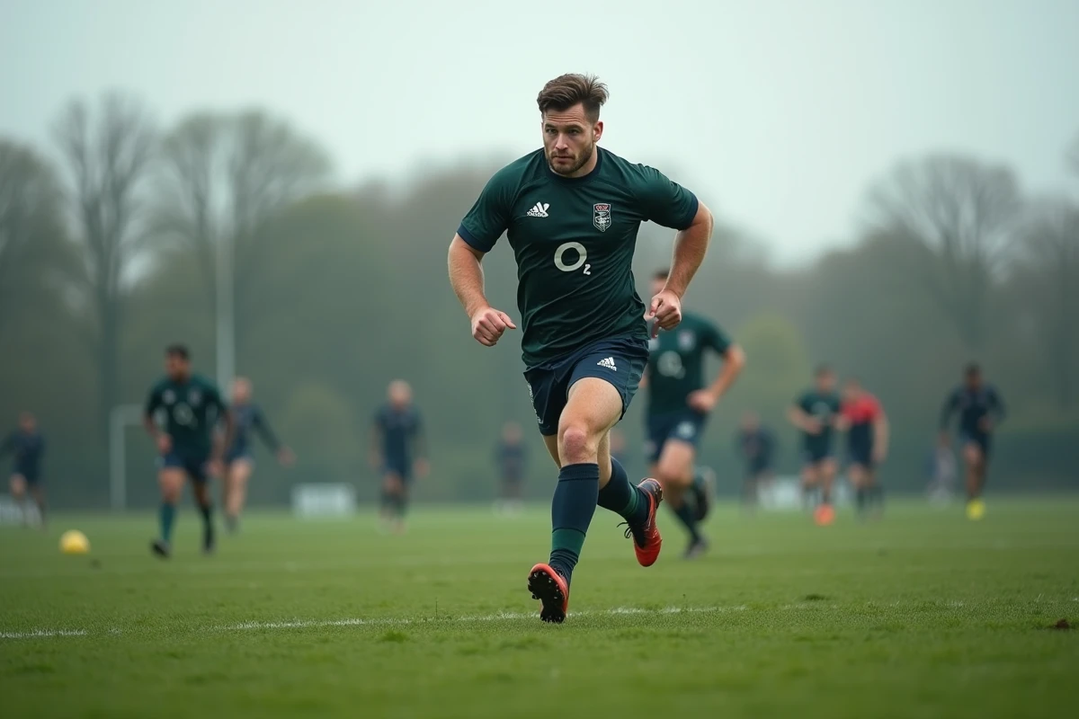 Joueur de rugby d'un club promu en Nationale 2 réalisant un sprint lors d'une séance d'entraînement intensif