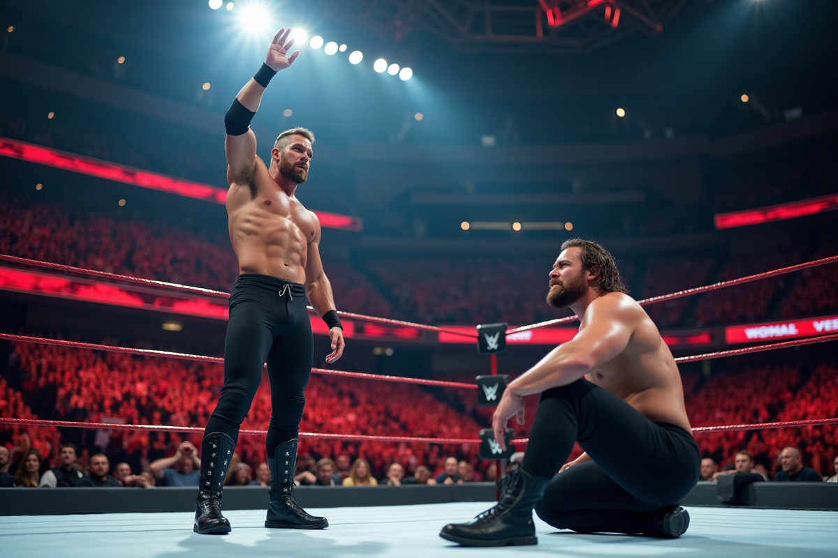 Deux lutteurs WWE dans une arène bondée victoire en highlight