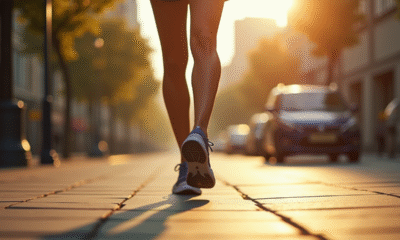 Marcheur en ville le matin avec chaussures confortables