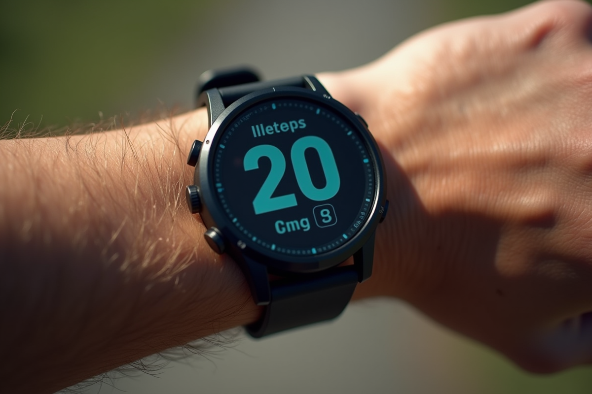 Montre GPS affichant 20 miles sur le poignet d