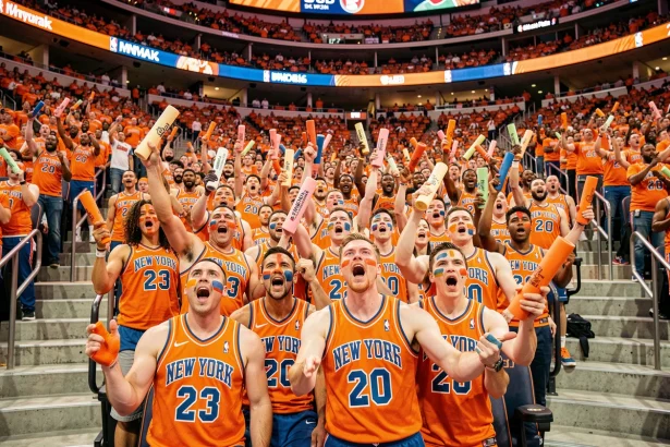 Supporters des New York Knicks en liesse dans les tribunes de Madison Square Garden lors d'un match de basket NBA